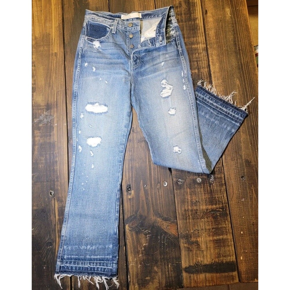 AYR Styx Crop Straight Leg Multi Tone Patch Dye Distressed Button Fly Jeans Sz25